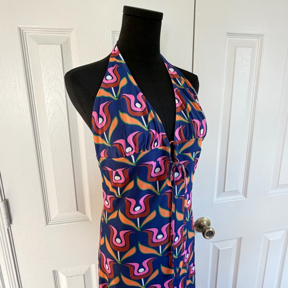 Dolls Kill Delia’s halter Maxi dress Y2K retro Psychedelic print women’s large - Picture 3 of 12